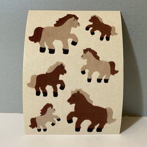 Vintage Sandylion Fuzzy Horse Stickers Brown Back Maxi Sheet